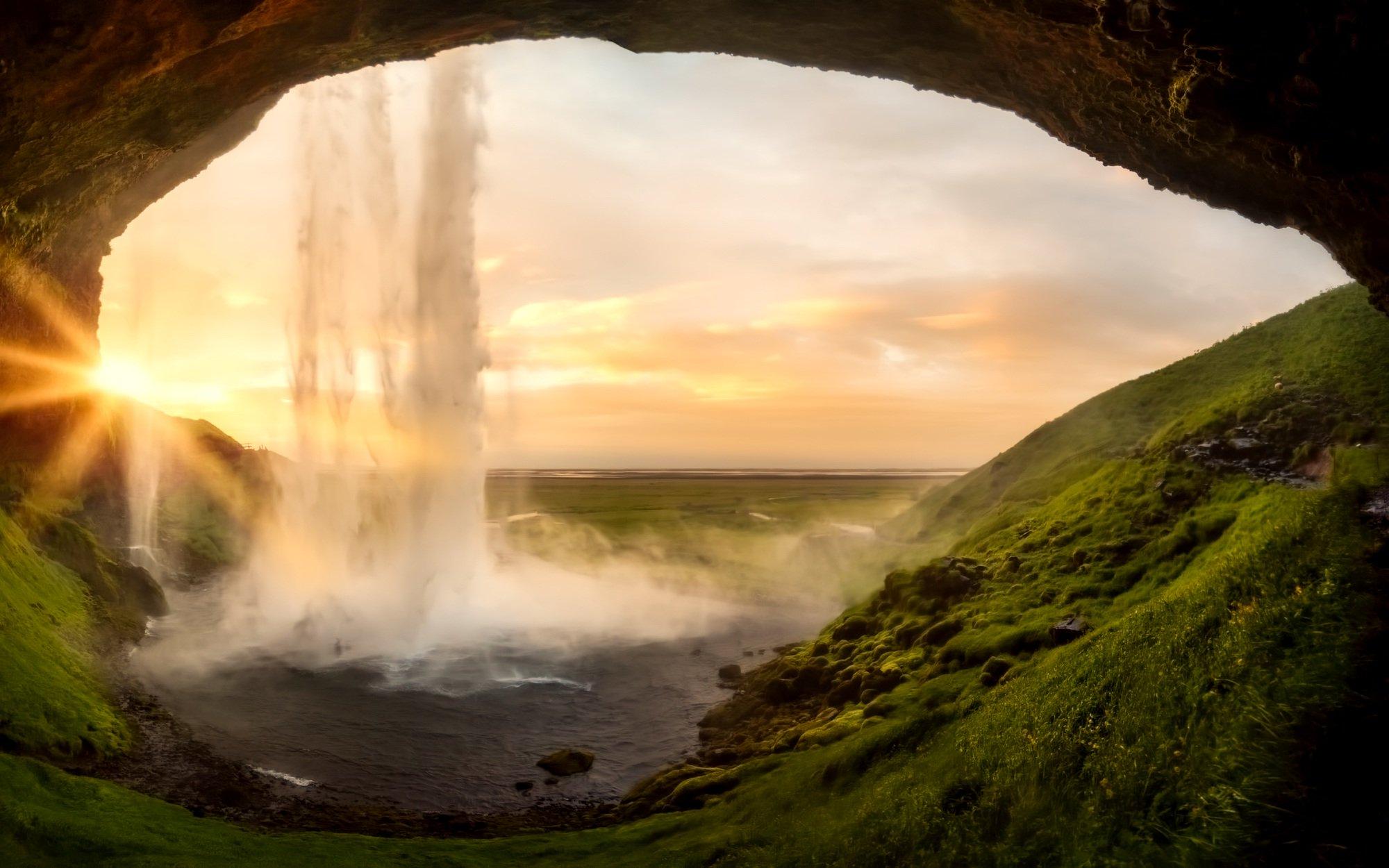 A scenic photograph of a waterfall